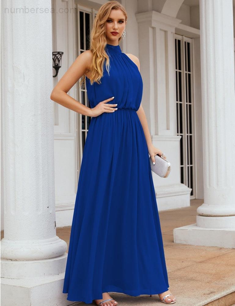 Baoleely  High Neck Chiffon Bridesmaid Dresses Long Evening Dresses Formal Evening Party Prom Gowns 28027