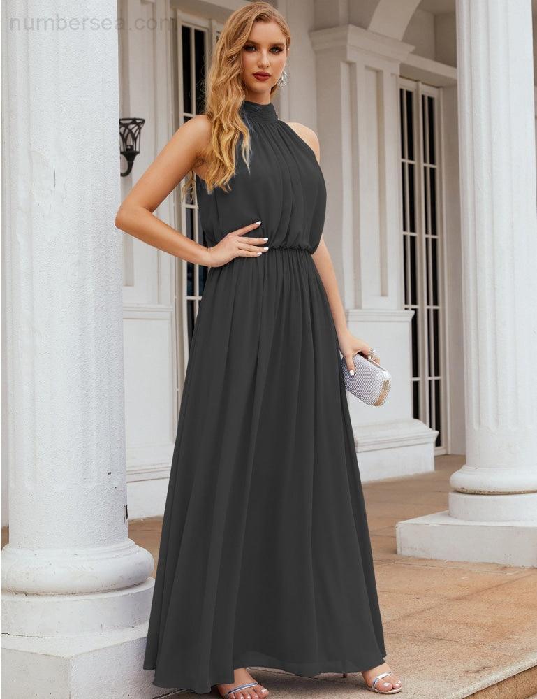 Baoleely  High Neck Chiffon Bridesmaid Dresses Long Evening Dresses Formal Evening Party Prom Gowns 28027