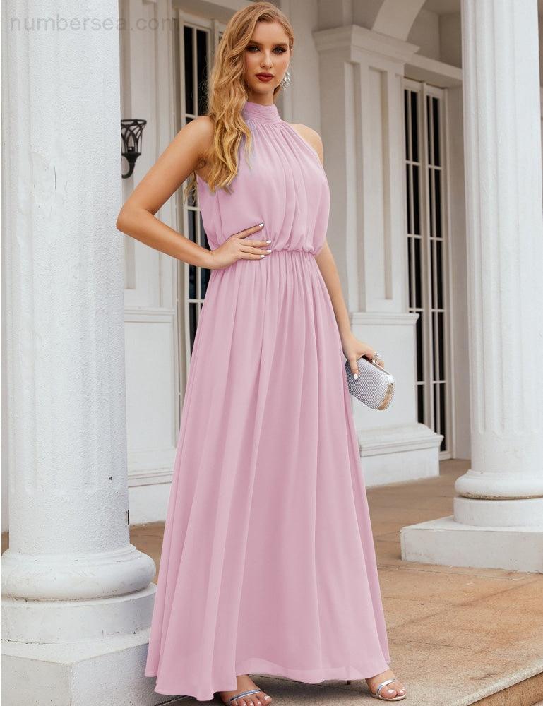Baoleely  High Neck Chiffon Bridesmaid Dresses Long Evening Dresses Formal Evening Party Prom Gowns 28027