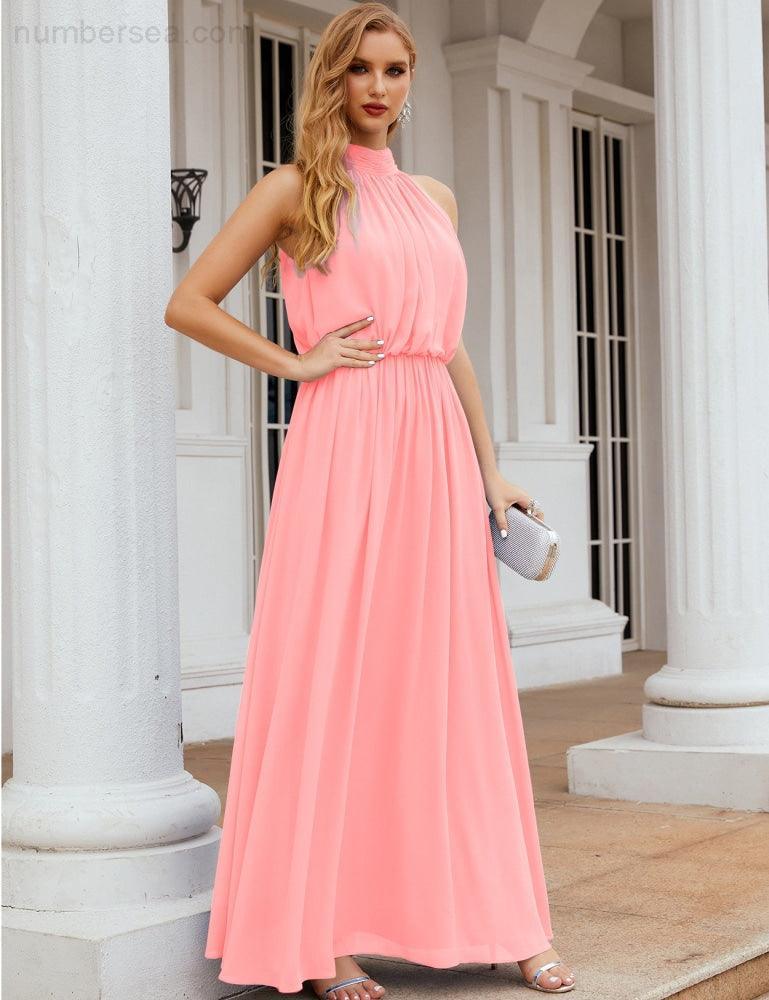 Baoleely  High Neck Chiffon Bridesmaid Dresses Long Evening Dresses Formal Evening Party Prom Gowns 28027