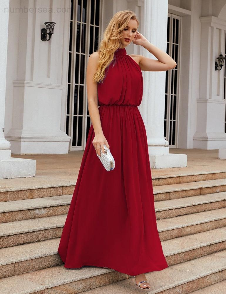 Baoleely  High Neck Chiffon Bridesmaid Dresses Long Evening Dresses Formal Evening Party Prom Gowns 28027