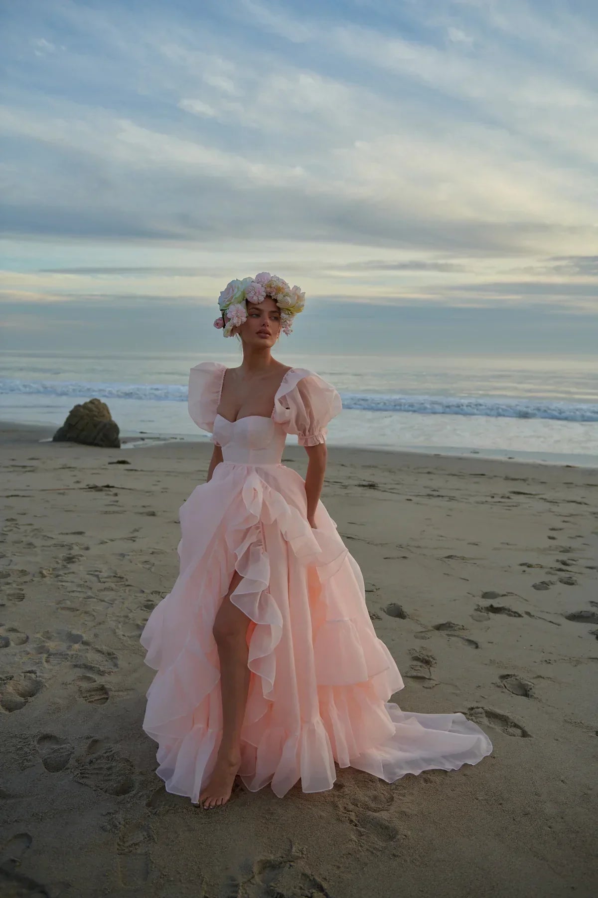 High Slit Dress Organza Trailing Prom Dress SYP181