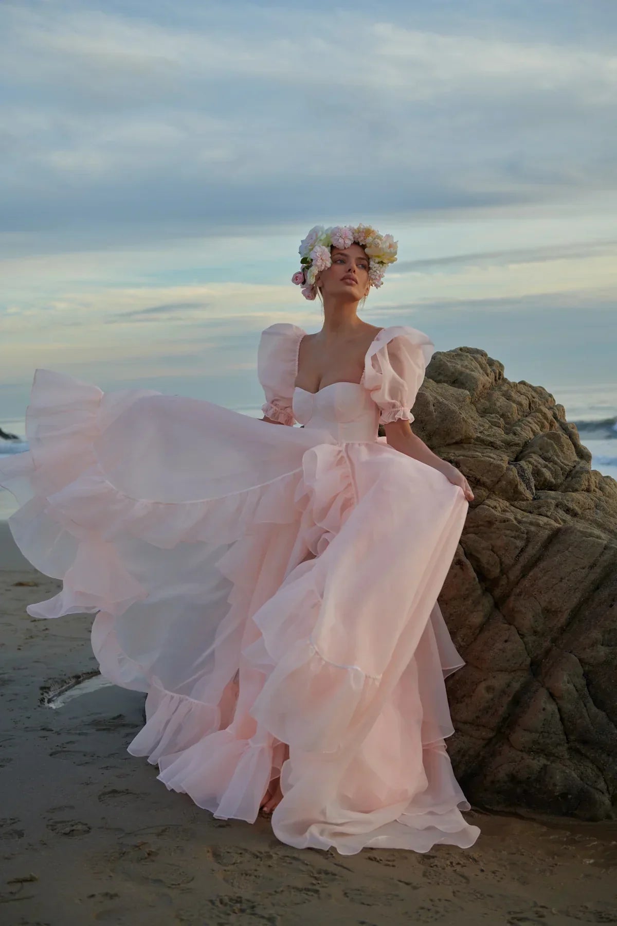 High Slit Dress Organza Trailing Prom Dress SYP181