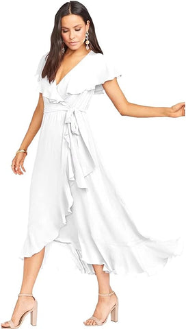 Vestido midi plisado de gasa, corte alto y bajo, para dama de honor (VMB38) 