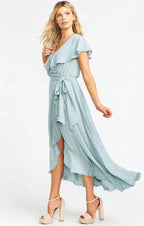 Robe mi-longue plissée en mousseline de soie, coupe haute et basse, robes de demoiselle d'honneur en mousseline de soie VMB38 