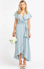 Robe mi-longue plissée en mousseline de soie, coupe haute et basse, robes de demoiselle d'honneur en mousseline de soie VMB38 
