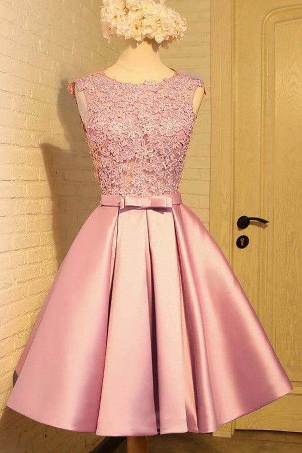 Robe de bal courte en satin avec appliques et nœud papillon, référence PD454