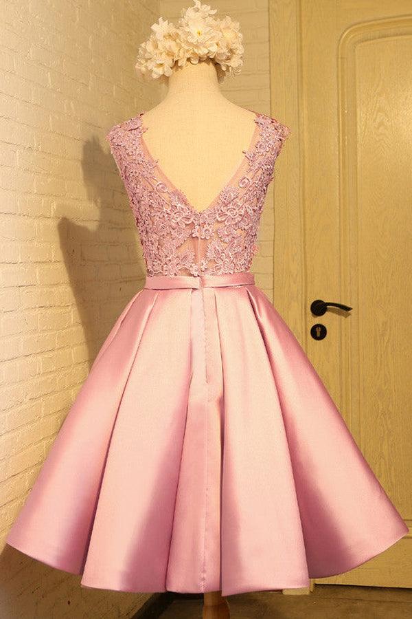 Robe de bal courte en satin avec appliques et nœud papillon, référence PD454