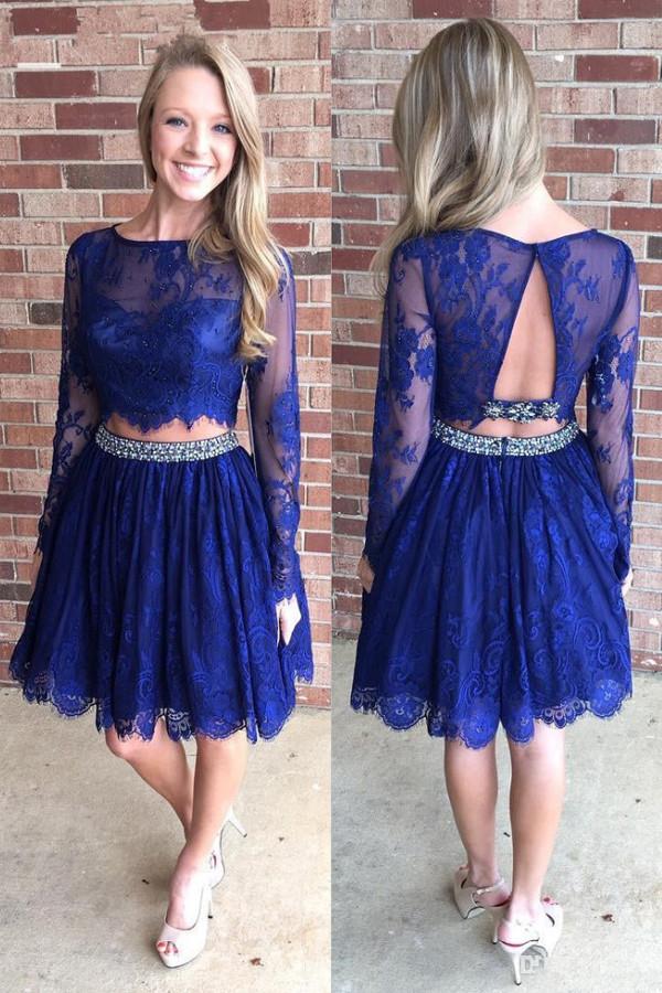 Vestidos cortos de fiesta de manga larga con corte en A, vestido de baile de bienvenida sin espalda
