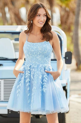 Robe de bal de promo en tulle pour adolescentes avec poches SYH49 