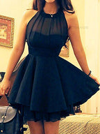 Chiffon Navy  Short Prom Dresses For Girls, Halter Homecoming Dress