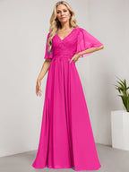 Vestido de novia de corte A, escote en V, largo hasta el suelo, de gasa de encaje con lentejuelas para la madre de la novia 