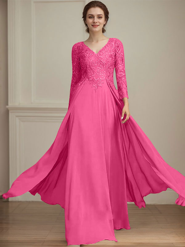 Vestido de novia de corte A, escote en V, largo hasta el suelo, de gasa de encaje con lentejuelas para la madre de la novia 