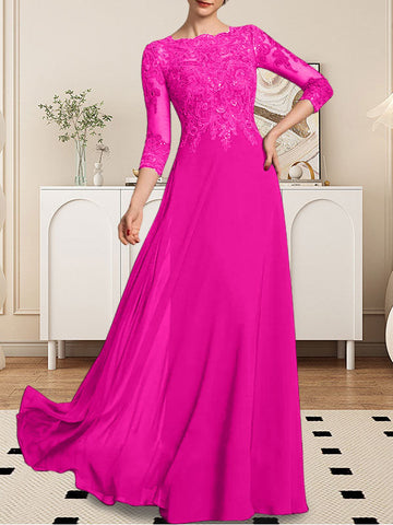 A-line Scoop Floor-Length Lace Chiffon Mother of the Bride Dress With Sequins