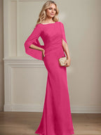 Vestido de chifón hasta el suelo, corte sirena/trompeta, para la madre de la novia, con pliegues 