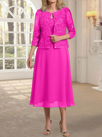 Vestido de novia de corte línea A, escote redondo, largo hasta la rodilla, de encaje y gasa con lentejuelas. 