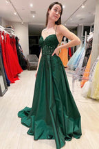 Vestido de noche de fiesta corte A con apliques florales rosa intenso y cordones