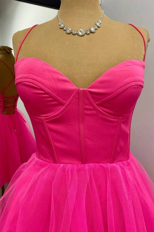 A-line Hot Pink Homecoming Dress Short Party Dress PD533
