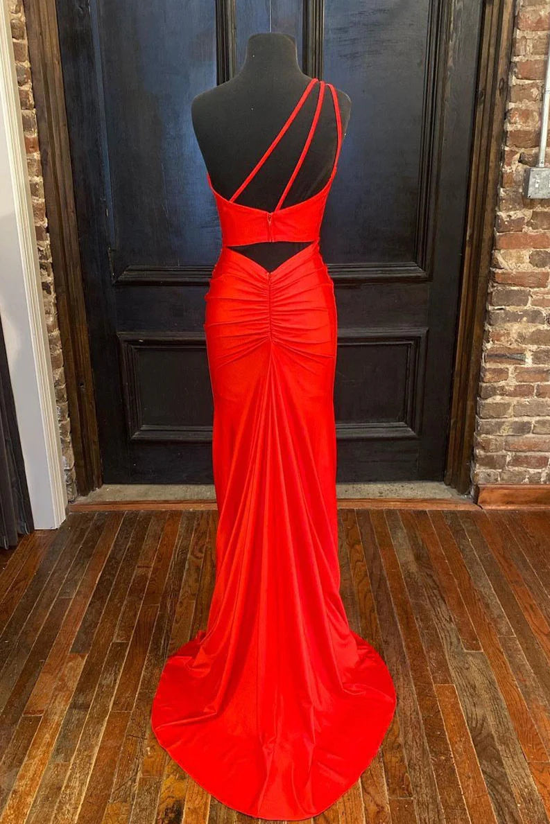 Hot Pink One Shoulder Prom Dress With Slit SYP105
