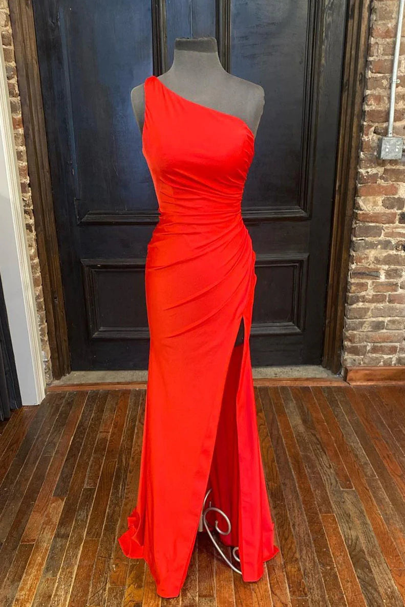 Hot Pink One Shoulder Prom Dress With Slit SYP105