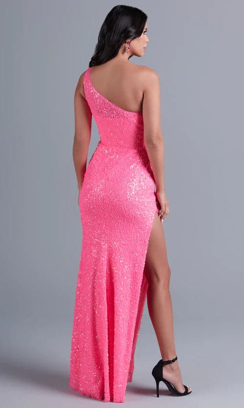 Vestido de fiesta rosa fucsia con lentejuelas y un solo hombro SYP80