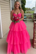 Tulle Layered Spaghetti Straps Long Prom Dresses, Evening Dress