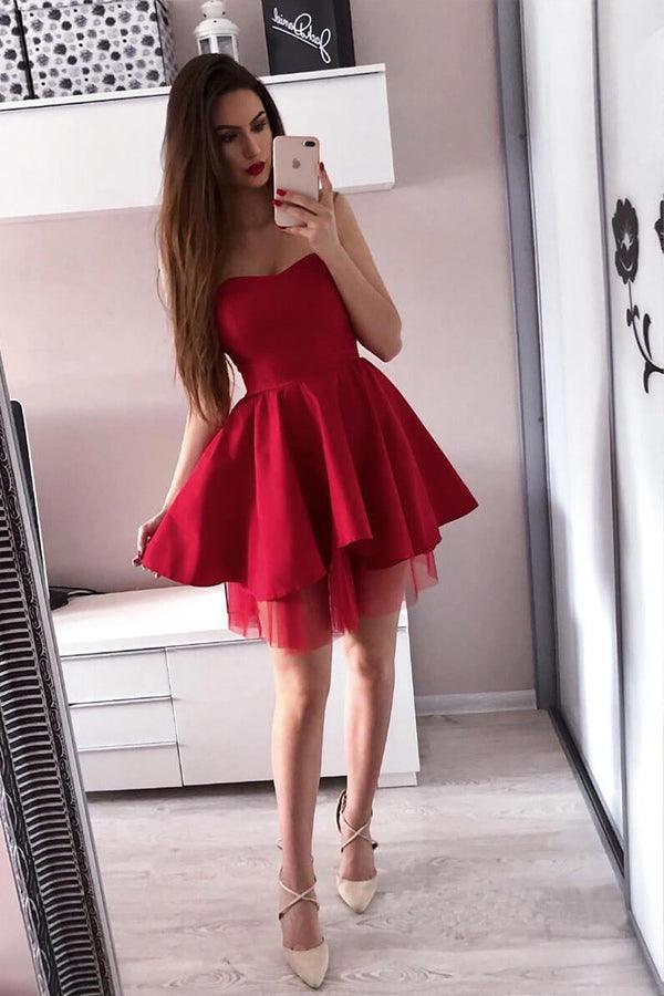 Vestidos de fiesta de bienvenida de satén rosa con escote corazón y corte en A PD244