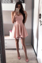 Vestidos de fiesta de bienvenida de satén rosa con escote corazón y corte en A PD244