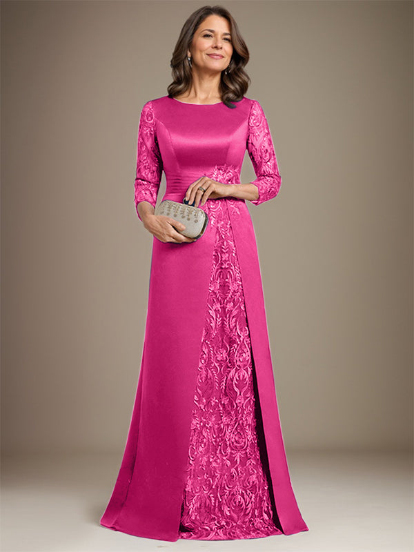 Vestido de novia de corte A, escote redondo, largo hasta el suelo, de satén de encaje, con apliques, para la madre de la novia. 