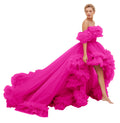 Fuchsia Color Puffy Ruffles Maternity Tulle Robe SY039