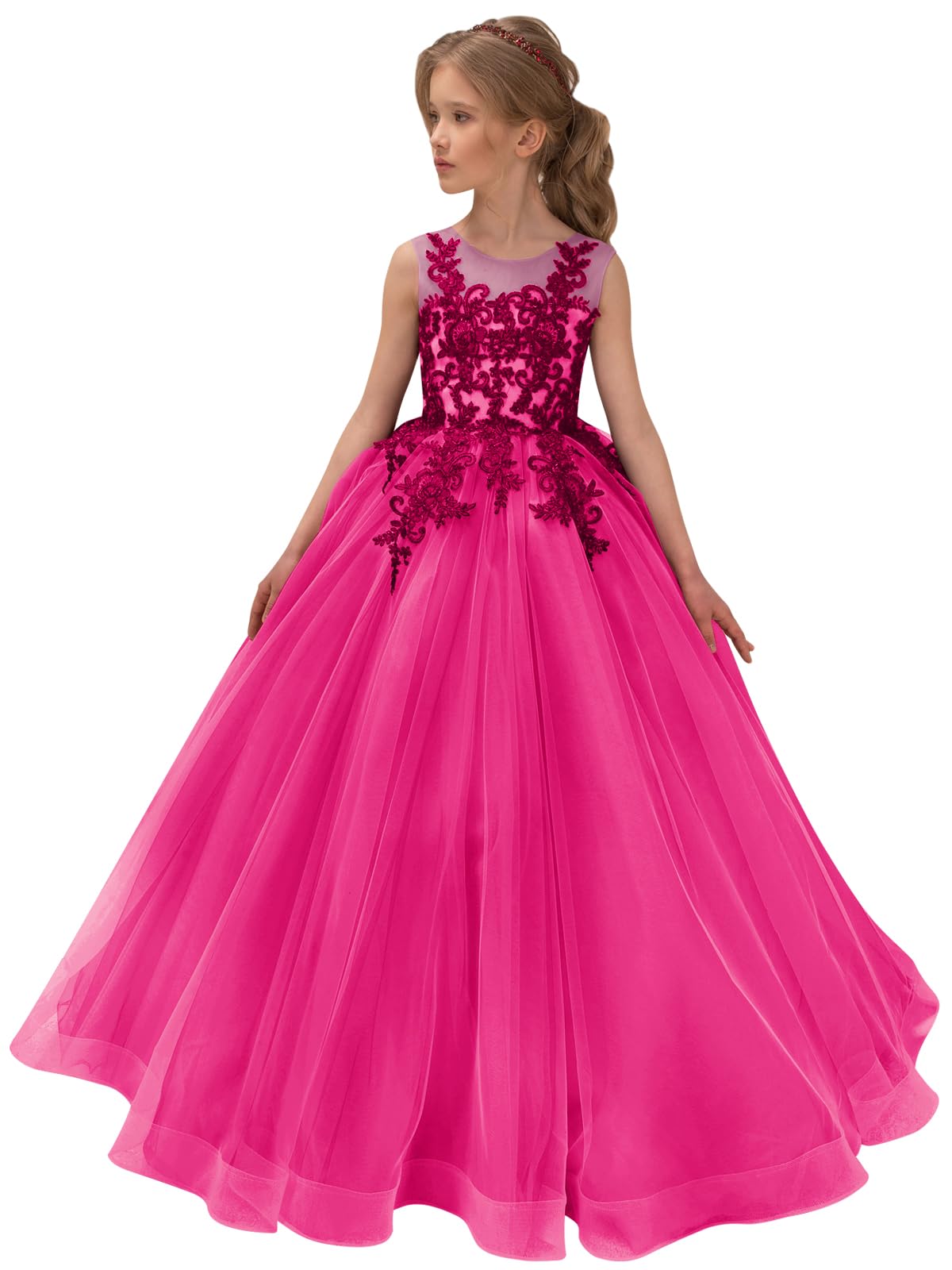 Vestidos de niña de las flores de tul y encaje para bodas, vestidos de concurso de encaje floral para adolescentes 