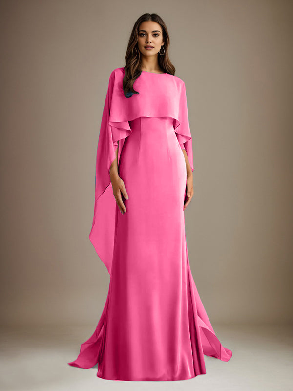Vestido de gasa de corte recto/columna, escote barco y largo hasta el suelo, para la madre de la novia, con volantes en cascada. 