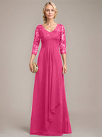 Vestido de novia de corte línea A, escote en V, largo hasta el suelo, de gasa de encaje con volantes en cascada y lentejuelas. 