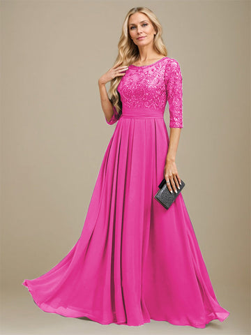 A-Line Scoop Floor-Length Lace Chiffon Mother Of the Bride Dress With Sequins Applique