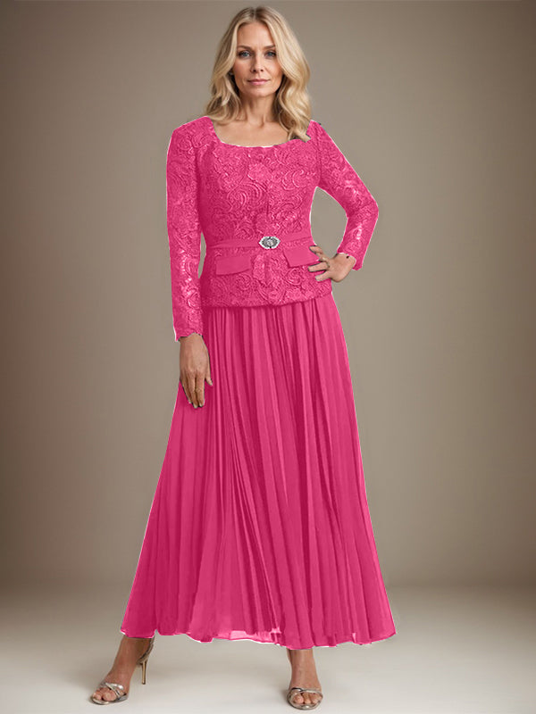 Vestido de gasa corte A, largo hasta el tobillo, para la madre de la novia, con pliegues. 