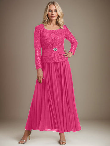 Vestido de gasa corte A, largo hasta el tobillo, para la madre de la novia, con pliegues. 