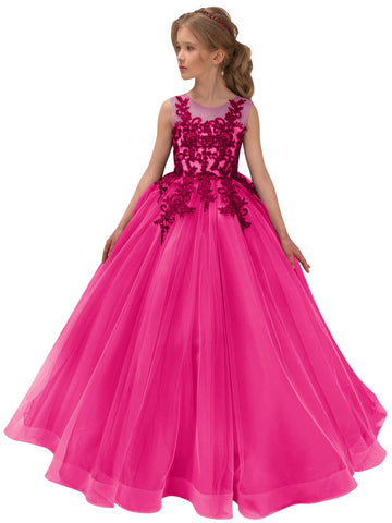 Vestidos de niña de las flores de tul y encaje para bodas, vestidos de concurso de encaje floral para adolescentes 