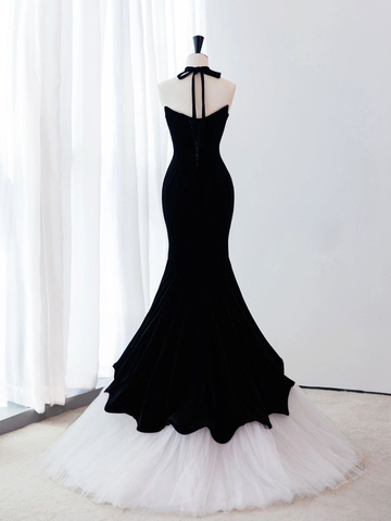 Black Mermaid Velvet Tulle Long Prom Dress Evening Dress Y4678