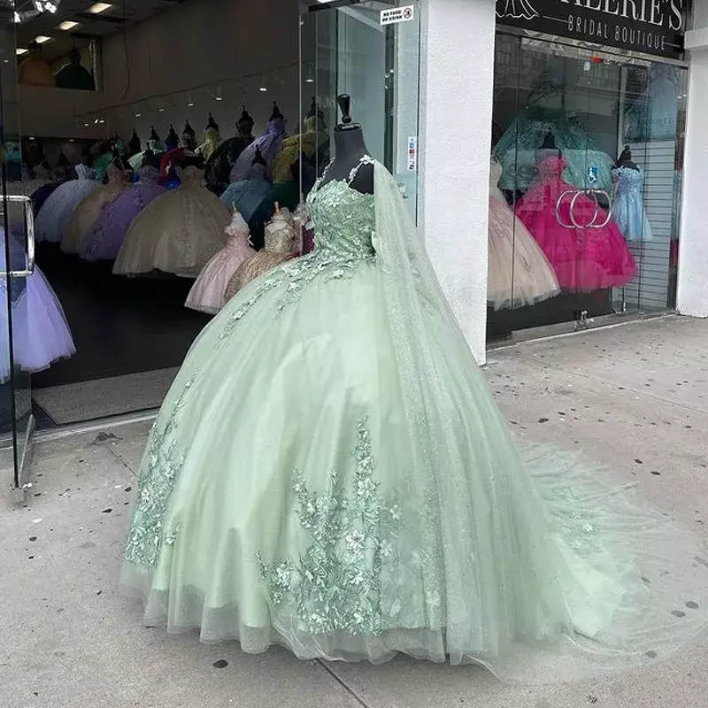 Vestido de baile verde salvia con apliques, vestido para quinceañera, vestido de 16 años Y2319
