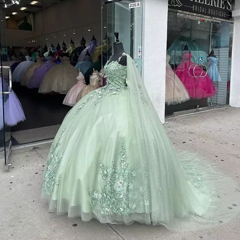 Robe de bal vert sauge avec appliques, robe de Sweet 16, robe de Quinceañera Y2319