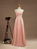 Vestido de dama de honor de gasa con corte en A, largo hasta el suelo, escote corazón, sin tirantes y pliegues 