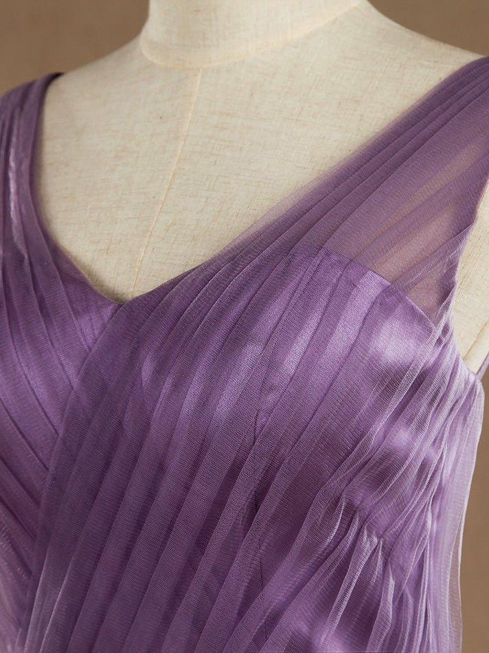 Vestido de dama de honor de tul con escote en V, largo hasta el suelo, cruzado con cuentas 