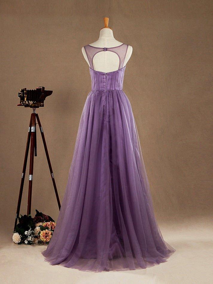 Vestido de dama de honor de tul con escote en V, largo hasta el suelo, cruzado con cuentas 