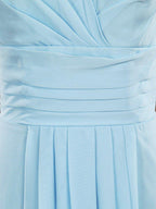 Vestido de dama de honor de gasa con escote en V, largo hasta el suelo y mangas cortas 