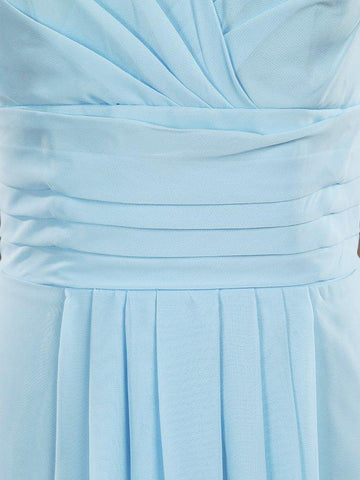 A-Line V-neck Floor Length Chiffon Bridesmaid Dress with Cap Sleeves