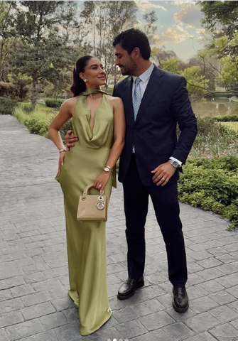 Sexy Halter Green Satin Prom Dress Lonr Evening Dress Y8210