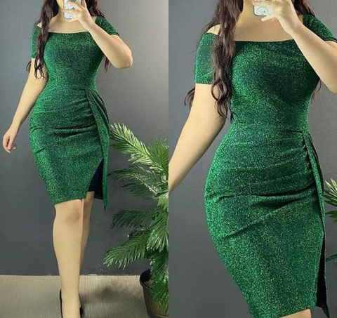 Vestido ajustado verde de manga corta, sexy, para fiesta de bienvenida Y6051