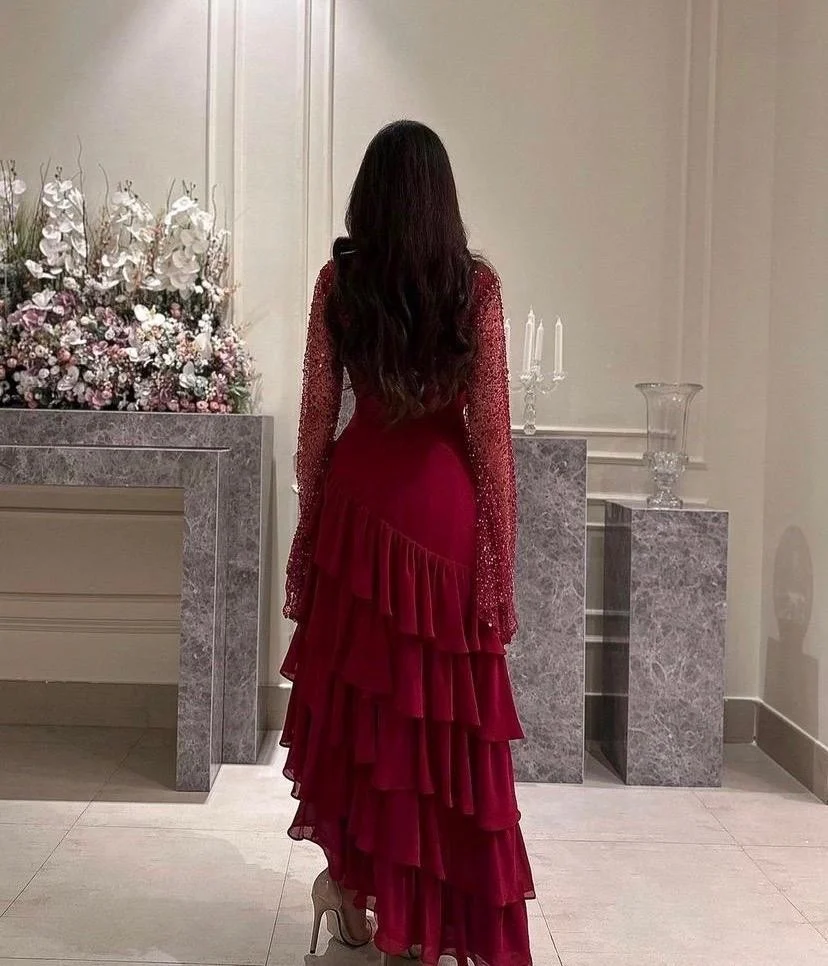 Robe de bal élégante en mousseline à sequins et à plusieurs couches, robe de soirée formelle Y7736