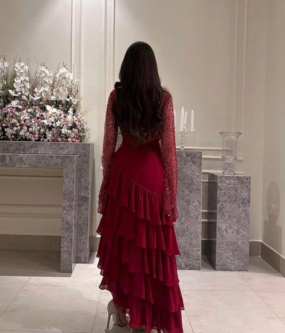 Elegant Sequins Chiffon Multi-Layered Prom Dress Formal Party Evening Dress Y7736