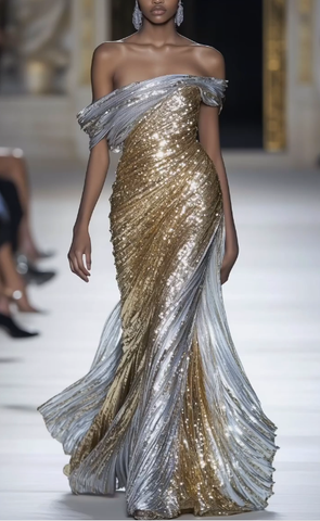 Robe de soirée sirène longue à sequins scintillants, épaules dénudées, Y8393